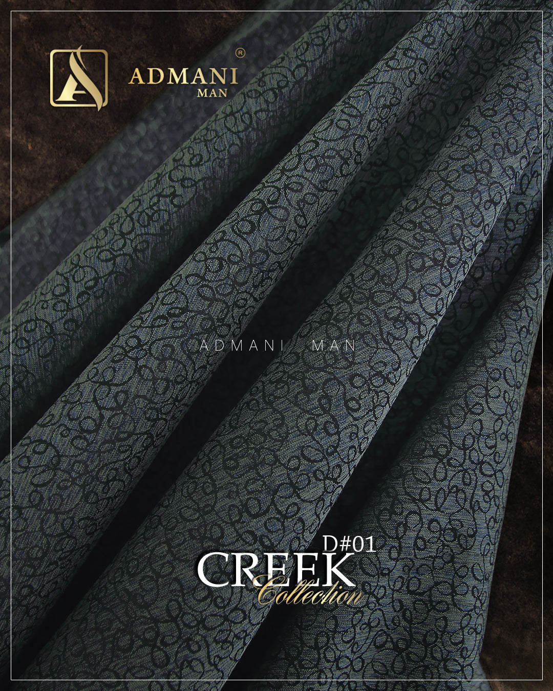 Creek Collection D#01 teal chevron pattern unstitched waistcoat fabric close-up by Admani Man