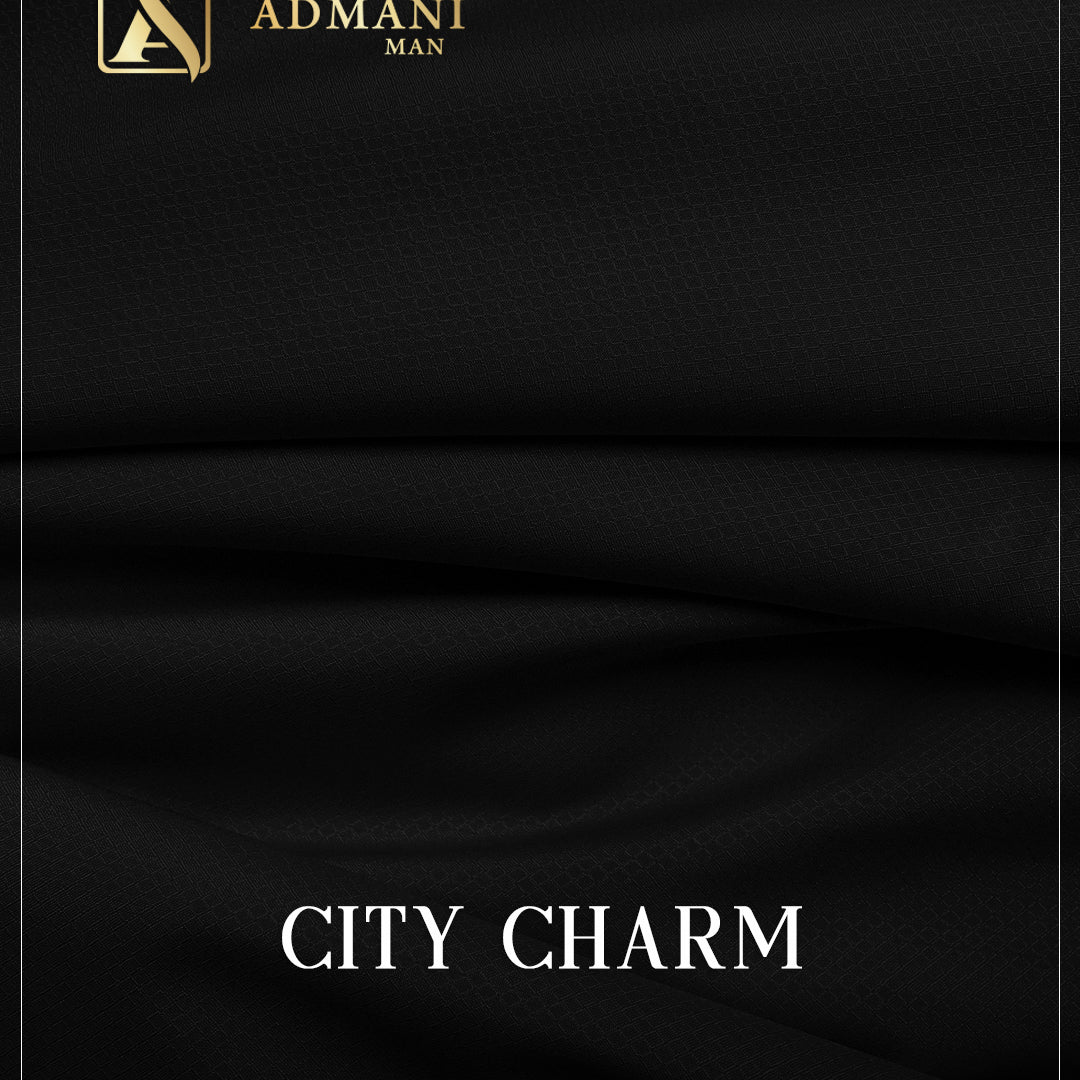 City Charm Black micro texture wash n wear fabric for menswear shalwar kameez