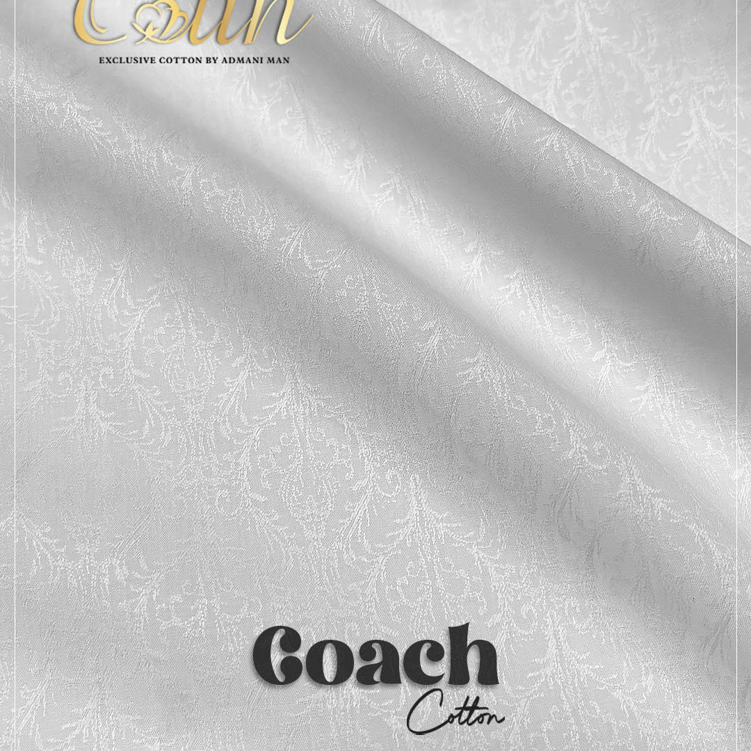 Coach White Premium Cotton Unstitched Fabric Menswear Shalwar Kameez by Admani Menswear Pakistan