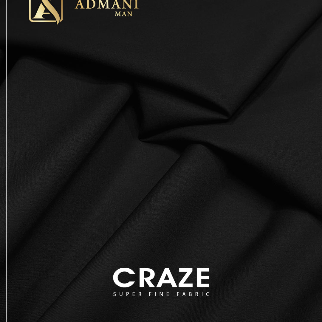 CRAZE Black Super Fine Unstitched Fabric for Menswear Shalwar Kameez by Admani Man Pakistan - solid black for formal events and weddings