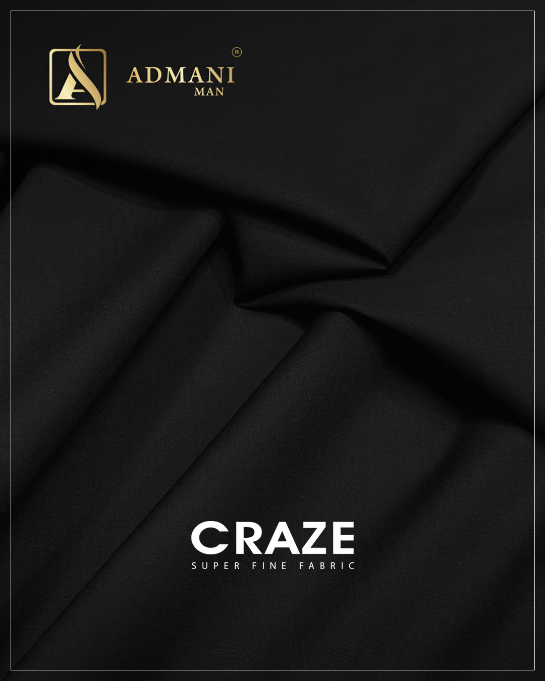 CRAZE Black Super Fine Unstitched Fabric for Menswear Shalwar Kameez by Admani Man Pakistan - solid black for formal events and weddings