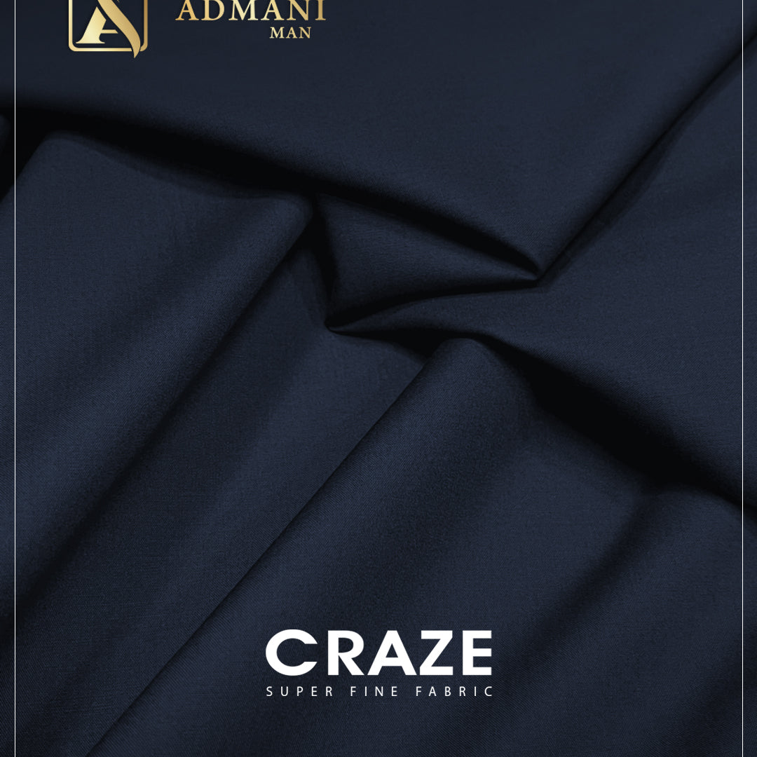 CRAZE Navy Blue Super Fine Unstitched Fabric for Menswear Shalwar Kameez by Admani Man Pakistan - classic navy tone for timeless menswear