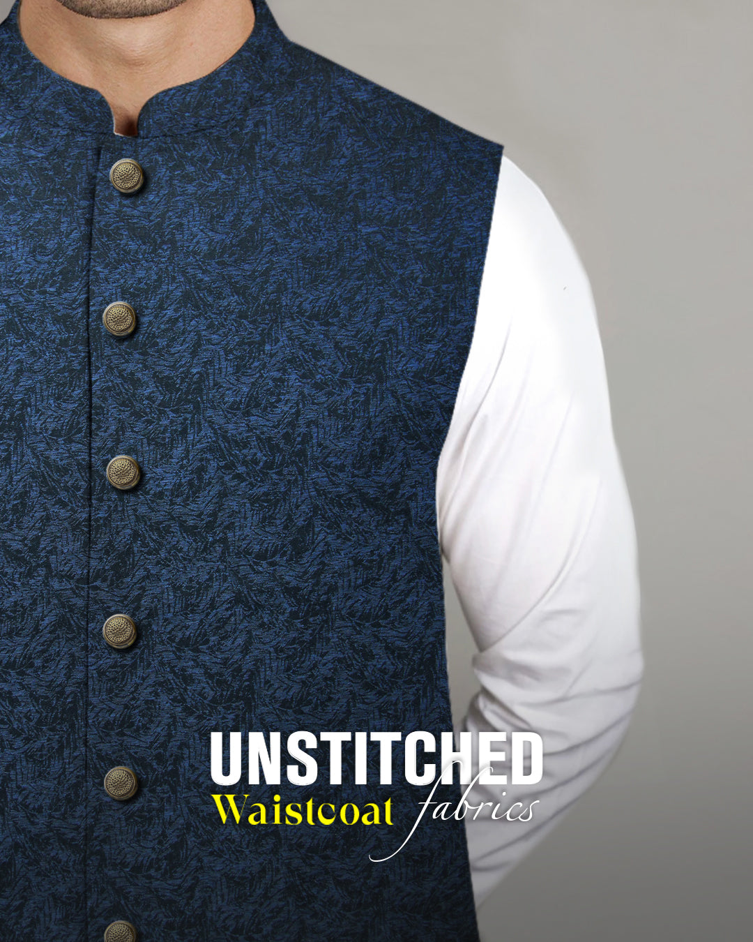Close-up detail of the supreme quality textured patterned weave on the Creek Collection D#02 gents waistcoat cloth.