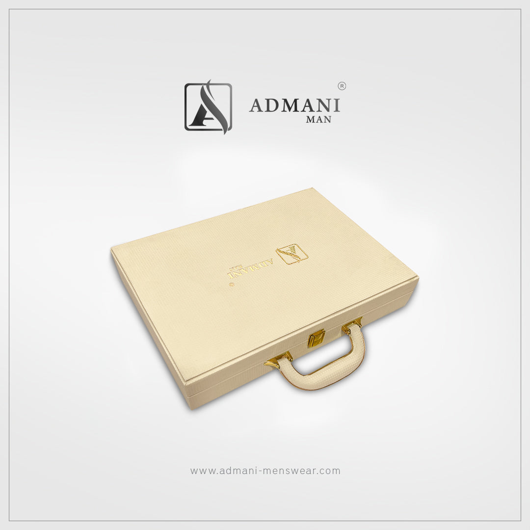 Exclusive Box 15 premium rigid single-compartment packaging with premium finishing for unstitched fabric menswear shalwar kameez by Admani Menswear Pakistan