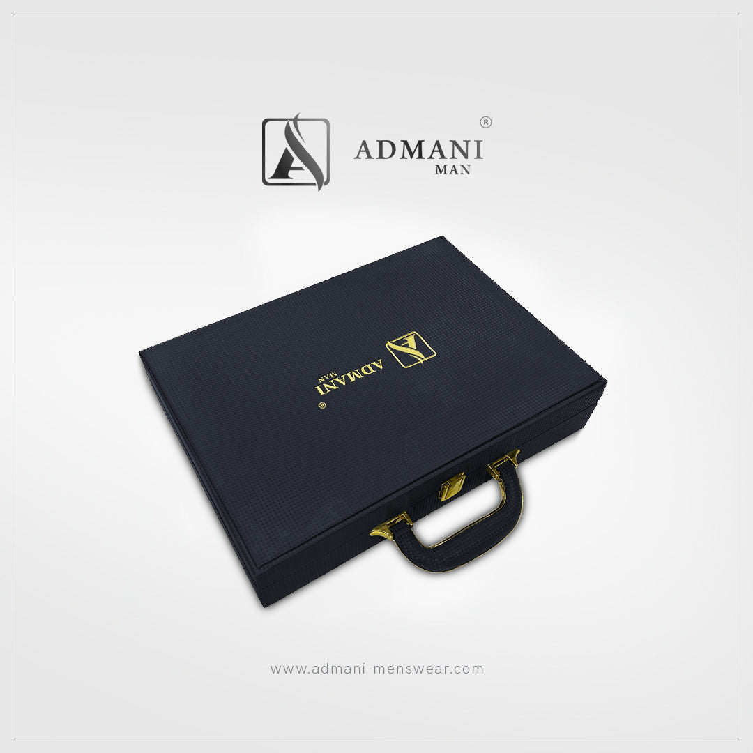Exclusive Box premium rigid packaging with secure lock closure for unstitched fabric menswear shalwar kameez by Admani Menswear Pakistan