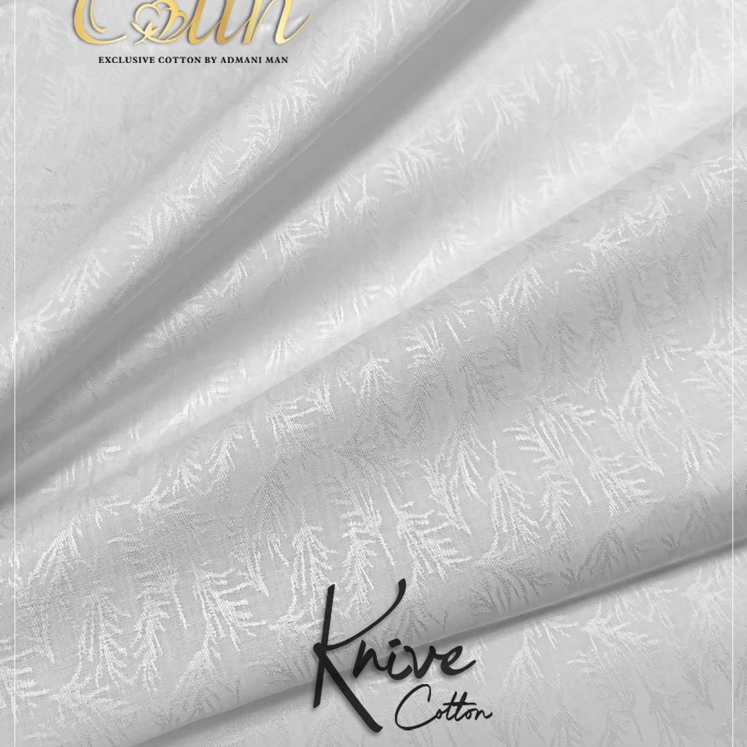 Knive White Premium Cotton Unstitched Fabric Menswear Shalwar Kameez by Admani Menswear Pakistan