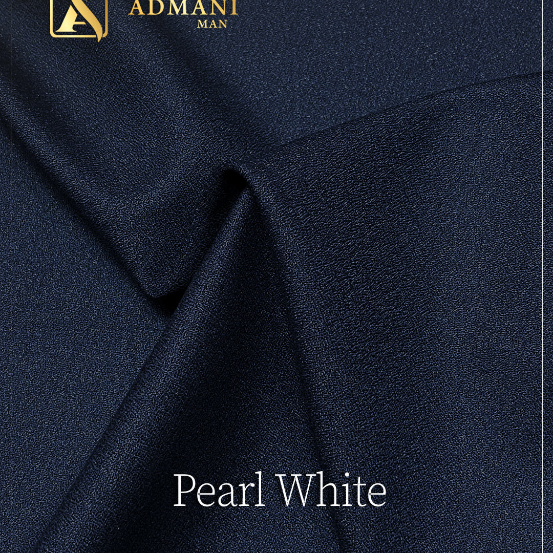 Pearl White Navy Blue premium winter dobby fabric for men's shalwar kameez