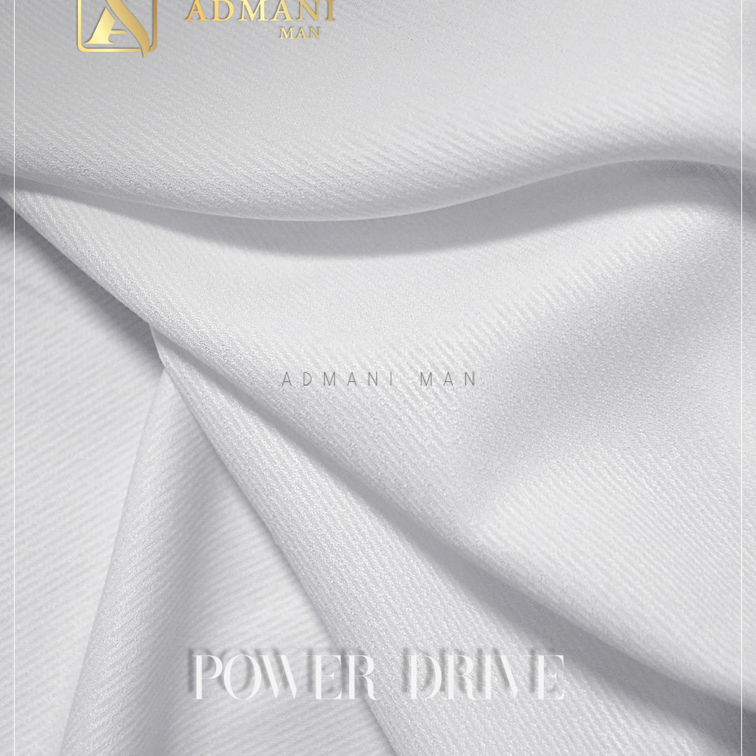 Power Drive White Premium Jacquard Dobby Unstitched Fabric Menswear Shalwar Kameez by Admani Menswear Pakistan