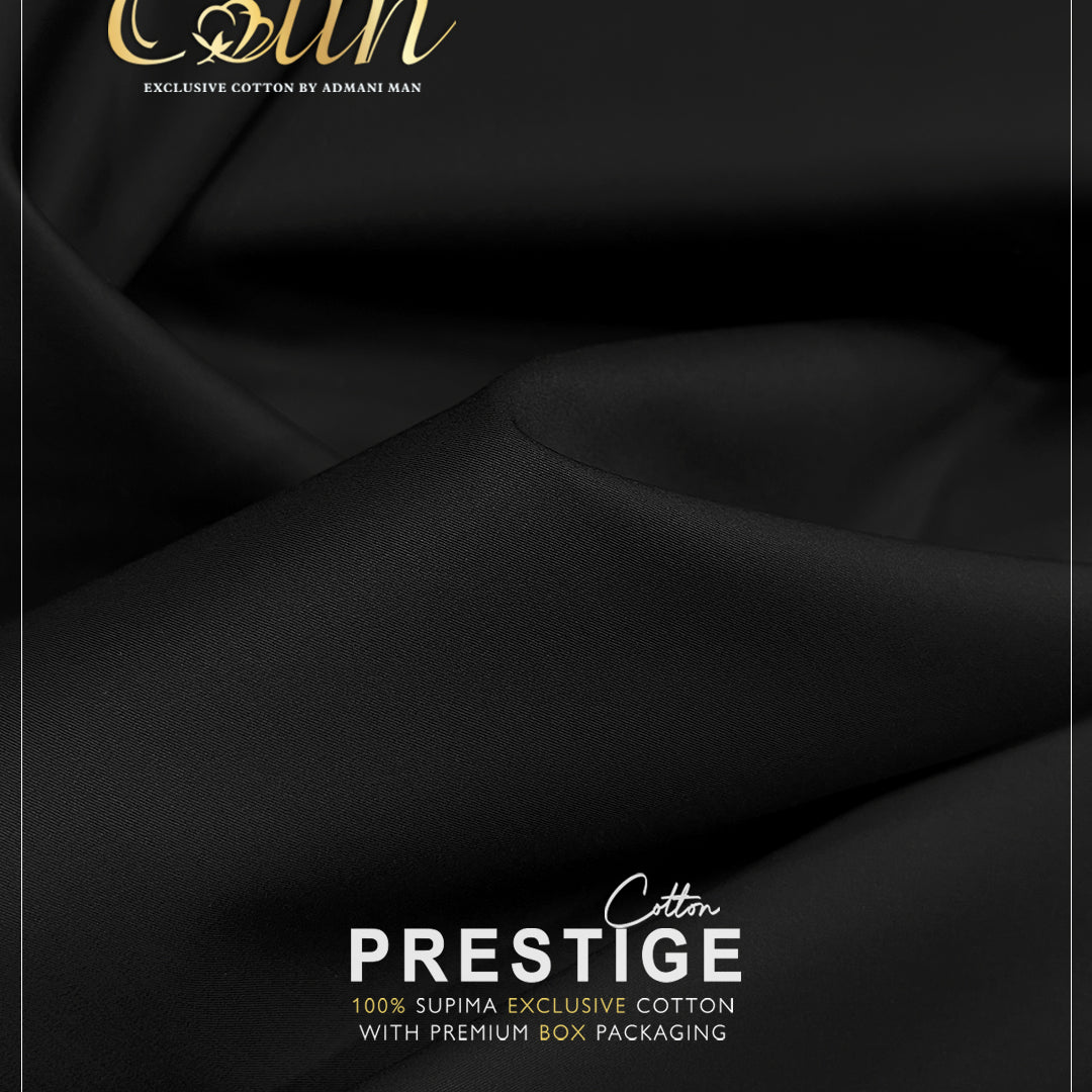 Prestige Supima Cotton Black Unstitched Fabric Liquid Ammonia Finish by Admani Menswear Pakistan