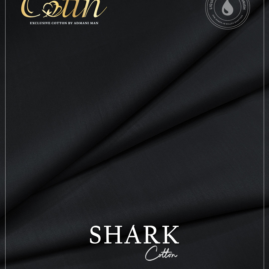 Shark Black Unstitched Cotton Liquid Ammonia Fabric Mens Clothing Pakistan by Admani Menswear