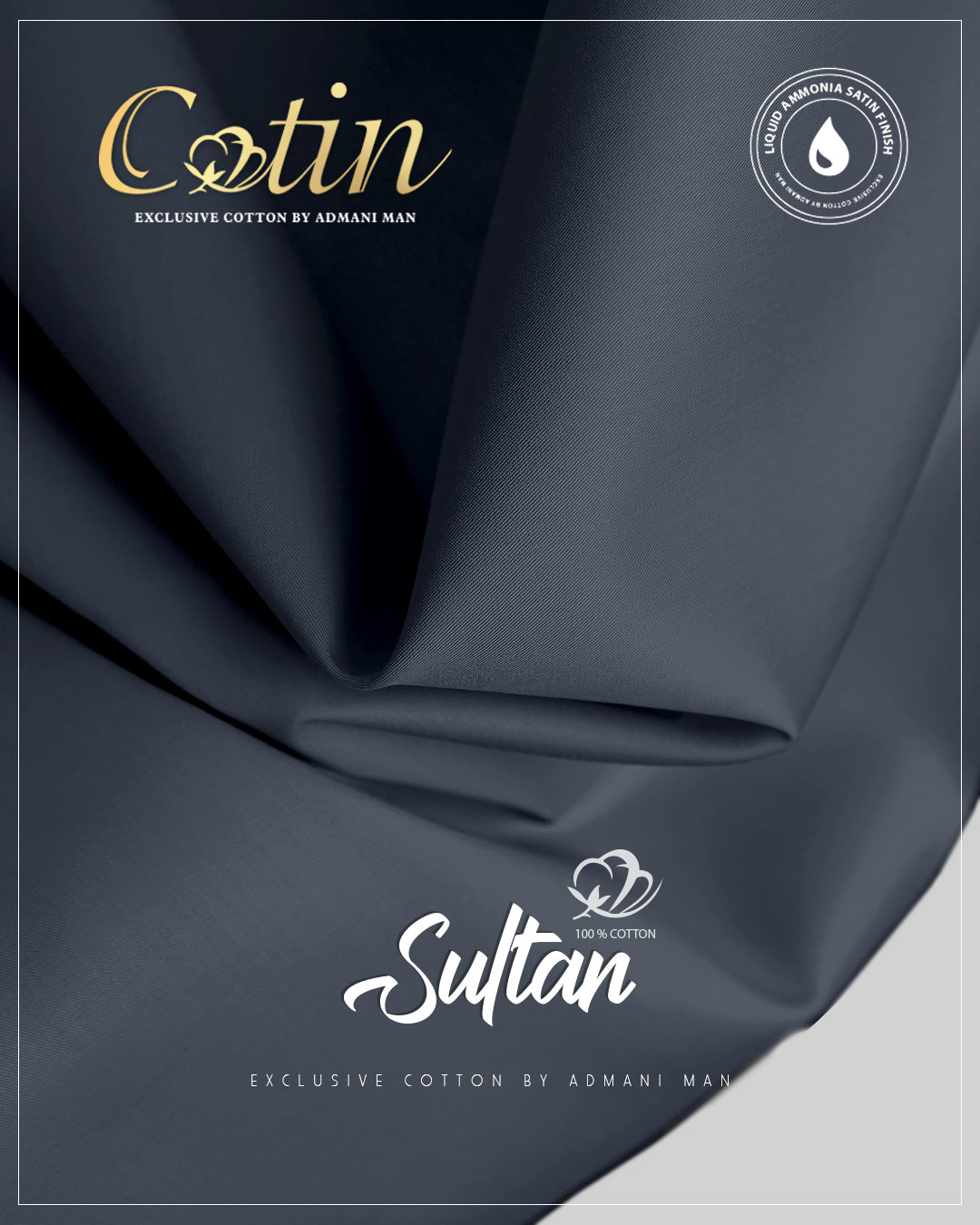 Sultan Beau Blue Premium Egyptian Cotton Liquid Ammonia Fabric for Summer Styling by Admani Pakistan
