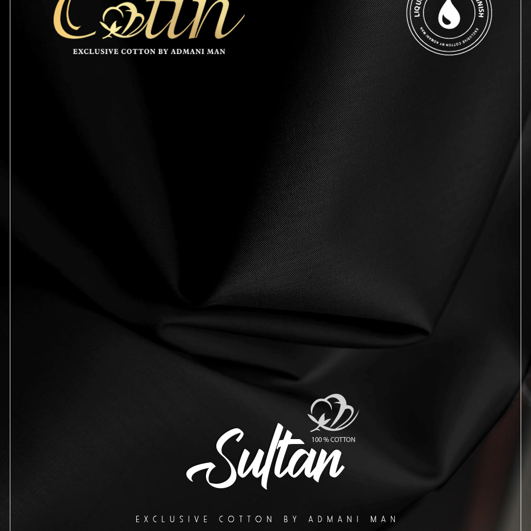 Sultan Black Premium Egyptian Cotton Liquid Ammonia Fabric for Distinguished Styling by Admani Pakistan
