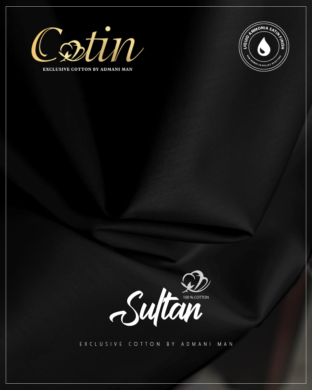 Sultan Black Premium Egyptian Cotton Liquid Ammonia Fabric for Distinguished Styling by Admani Pakistan