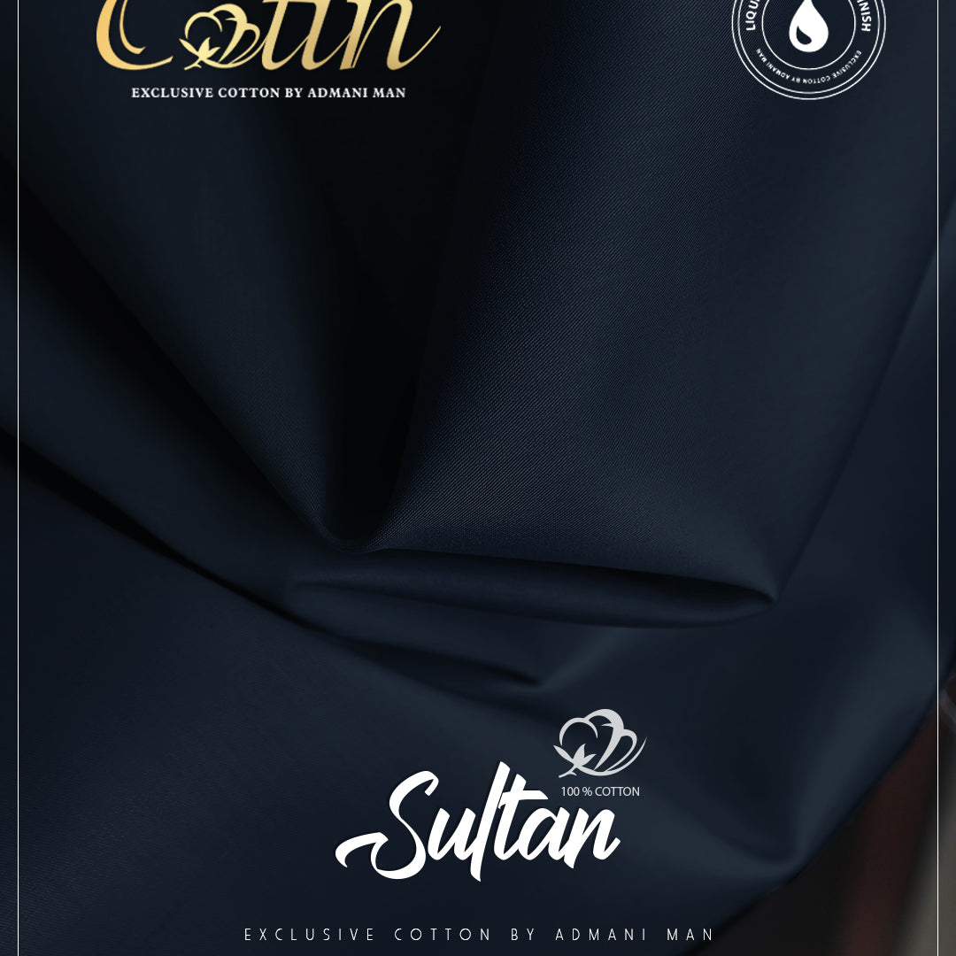 Sultan Navy Blue Premium Egyptian Cotton Liquid Ammonia Fabric for Formal Events by Admani Pakistan
