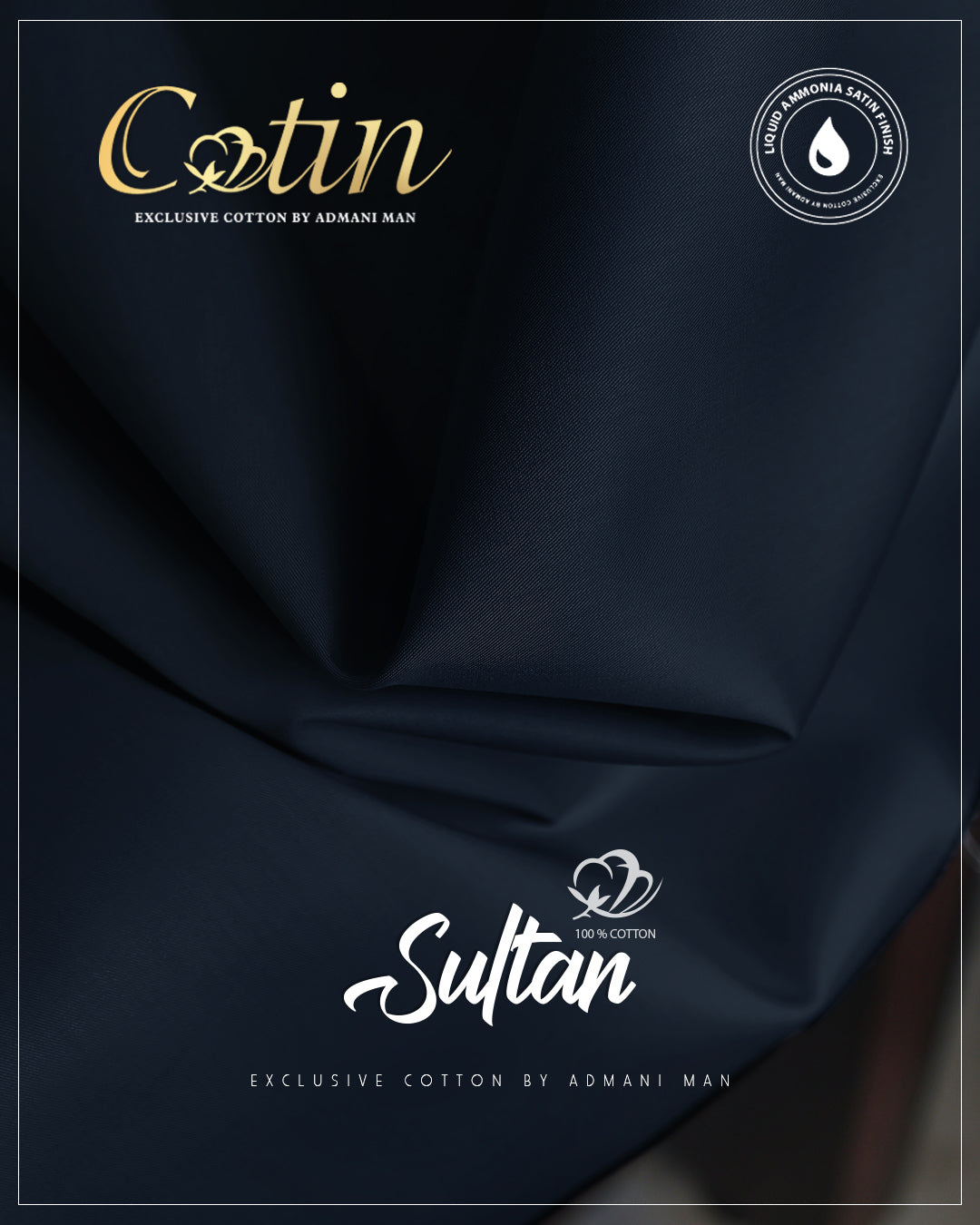Sultan Navy Blue Premium Egyptian Cotton Liquid Ammonia Fabric for Formal Events by Admani Pakistan