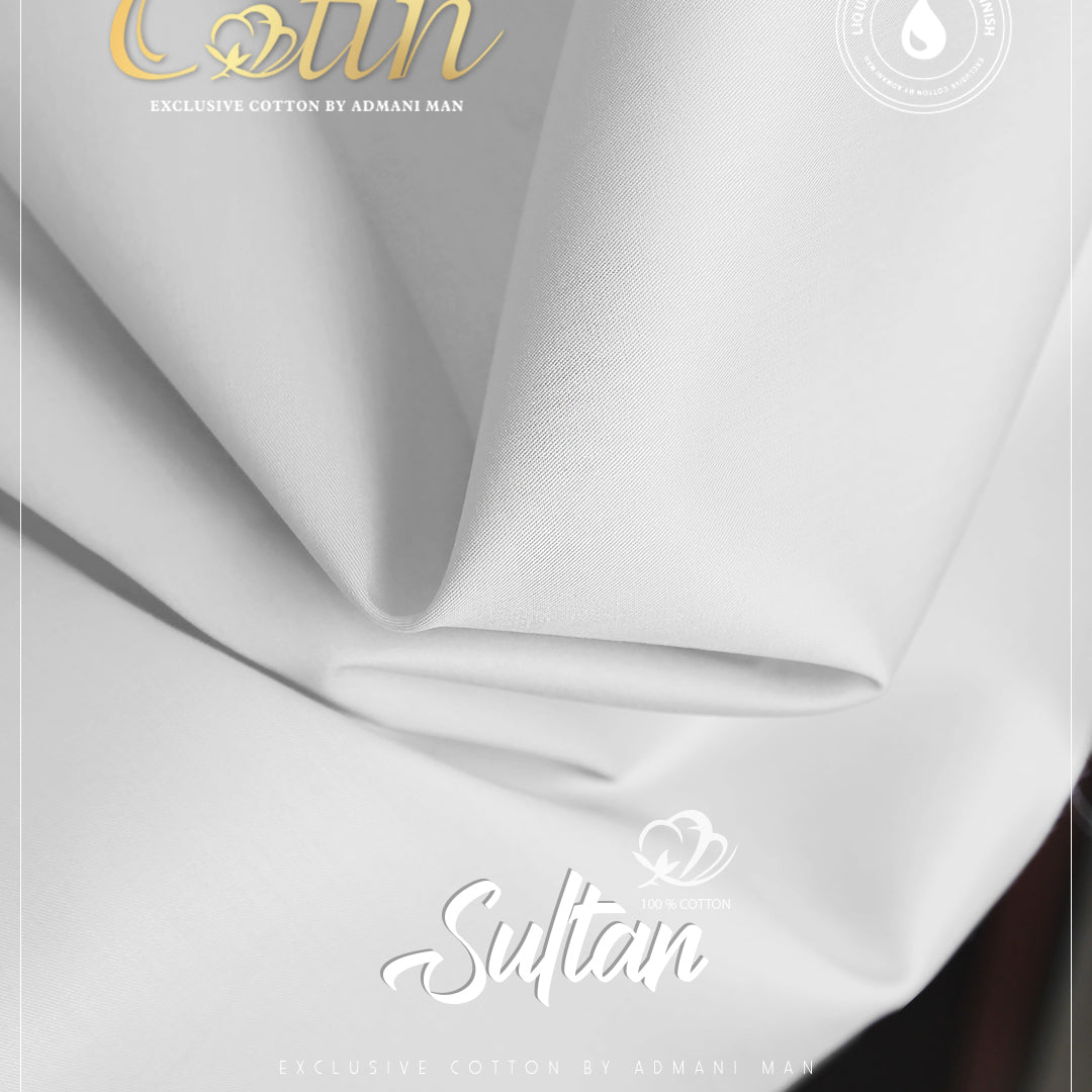 Sultan White Premium Egyptian Cotton Liquid Ammonia Fabric for Wedding Wear by Admani Pakistan
