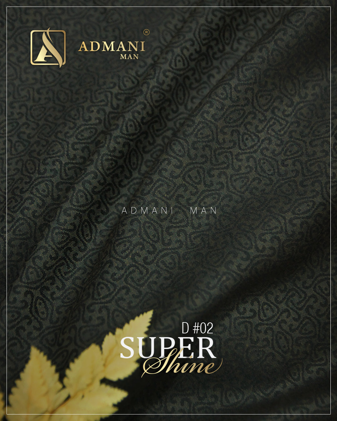 Super Shine D#02 premium waistcoat fabric close-up - Dark patterned unstitched material with subtle luster and intricate design by Admani Man