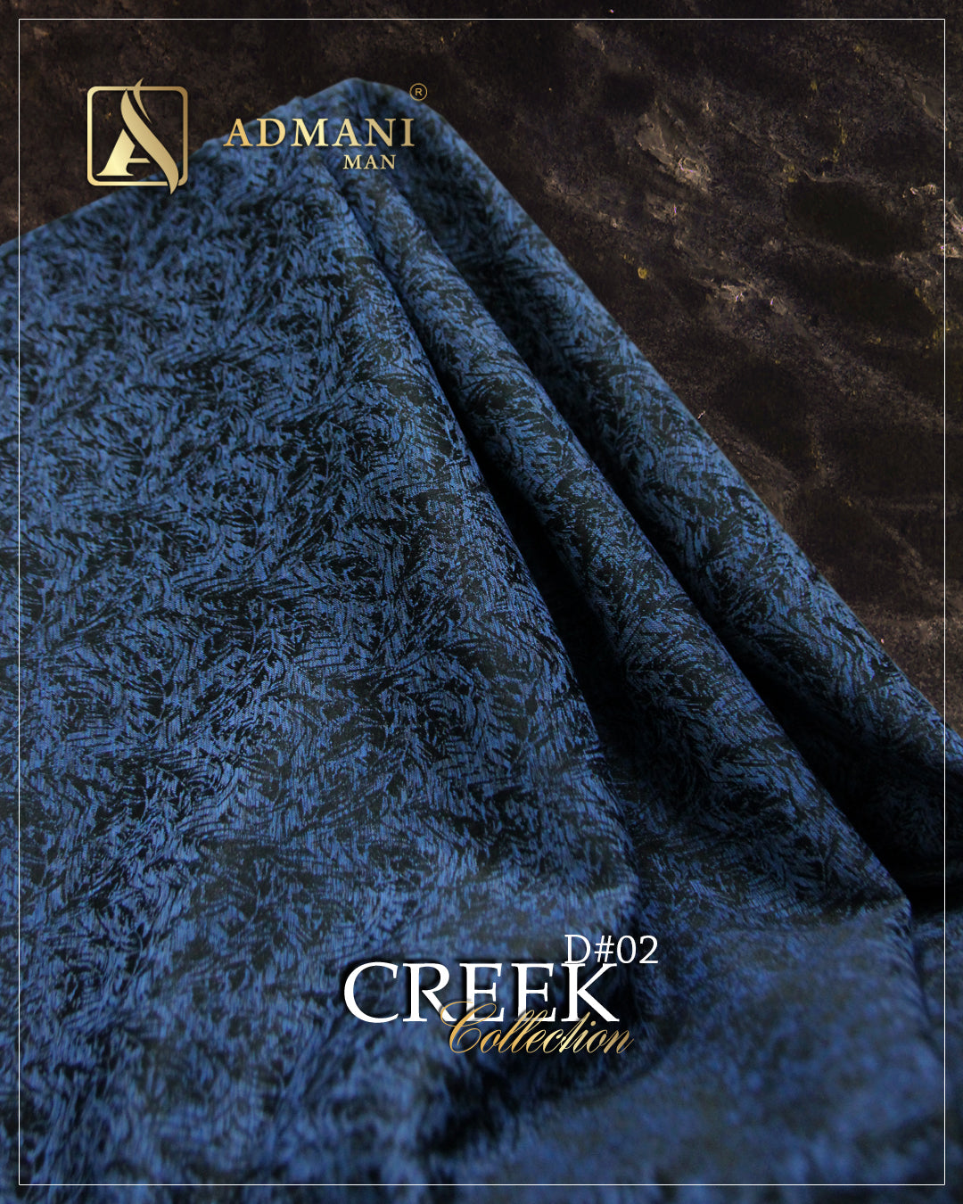 Admani Man Creek Collection D#02 premium unstitched menswear waistcoat fabric in a luxury deep navy blue textured weave.
