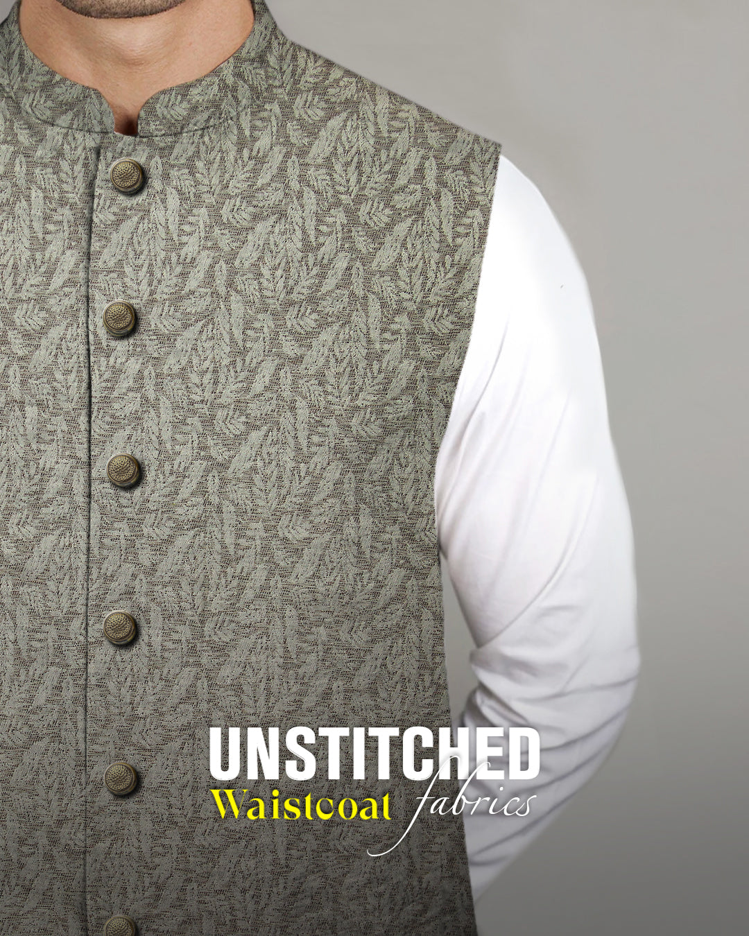 Admani Man Elite Collection D#03 premium unstitched menswear waistcoat fabric showcasing an elegant beige geometric diamond weave pattern.