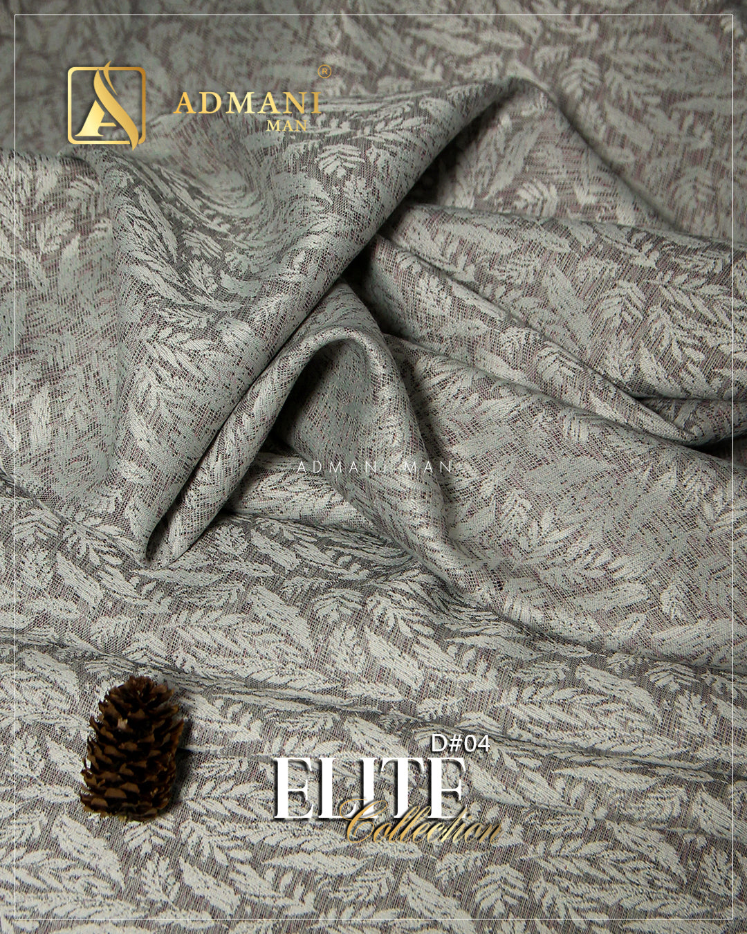 Admani Man Elite Collection D#04 premium unstitched menswear waistcoat fabric featuring a luxury silver gray textured floral jamawar pattern weave.
