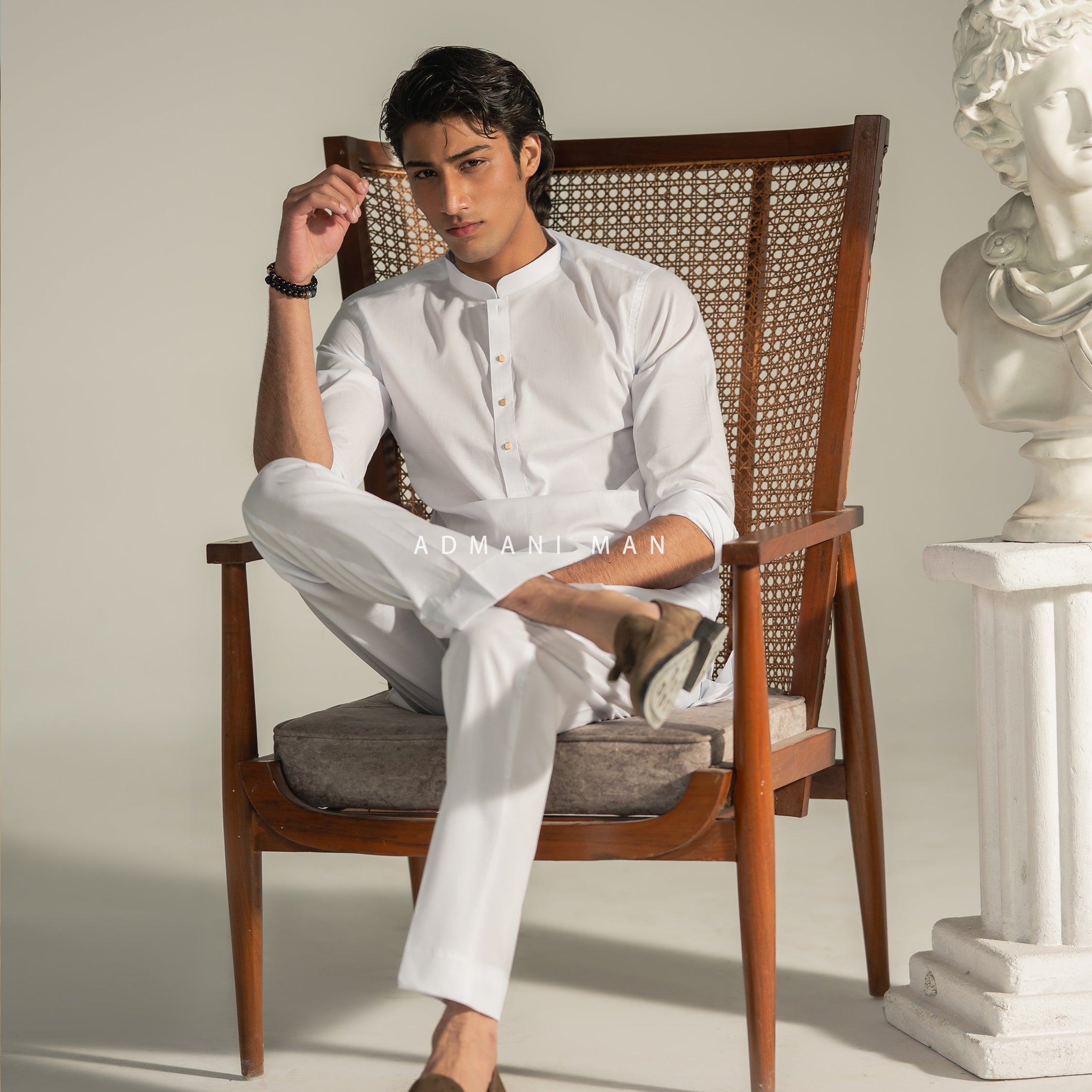 Admani Man Supima Liquid Ammonia white kurta - Premium unstitched fabric for menswear shalwar kameez in Pakistan with luxury finish