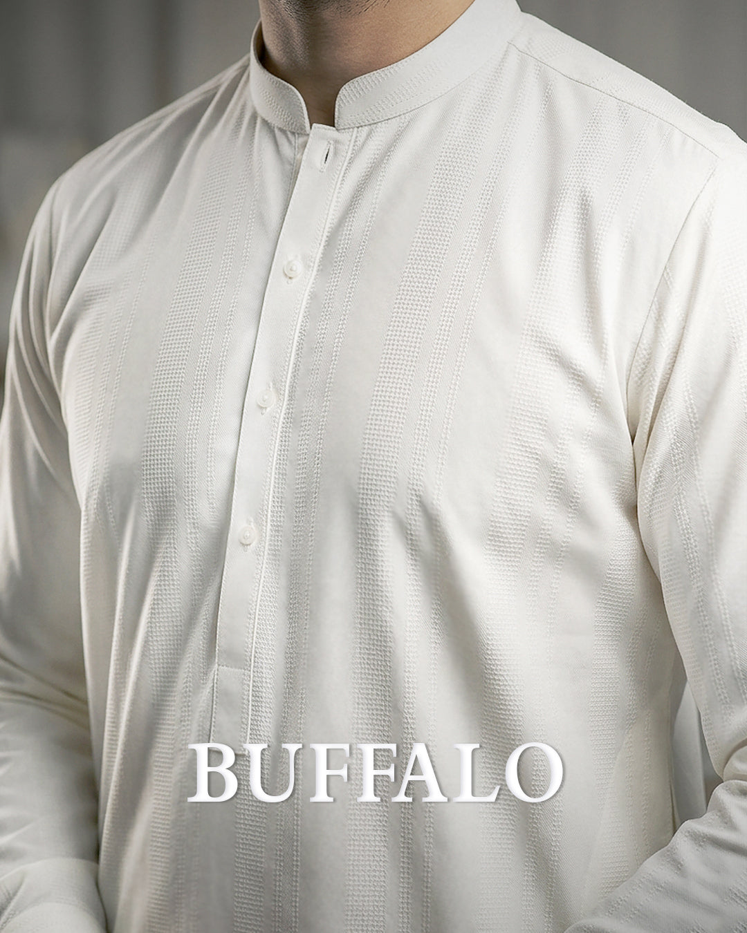 Buffalo Off White Premium Micro-Design Fabric for Menswear Shalwar Kameez by Admani Man Pakistan - subtle textured weave for formal and office styling