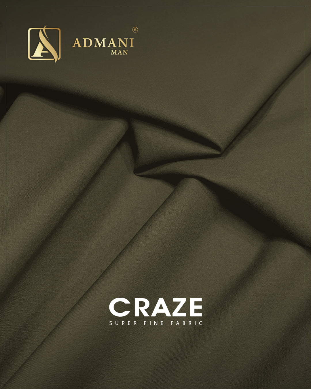 CRAZE Olive Green Super Fine Unstitched Fabric for Menswear Shalwar Kameez by Admani Man Pakistan - earthy green tone for distinguished styling