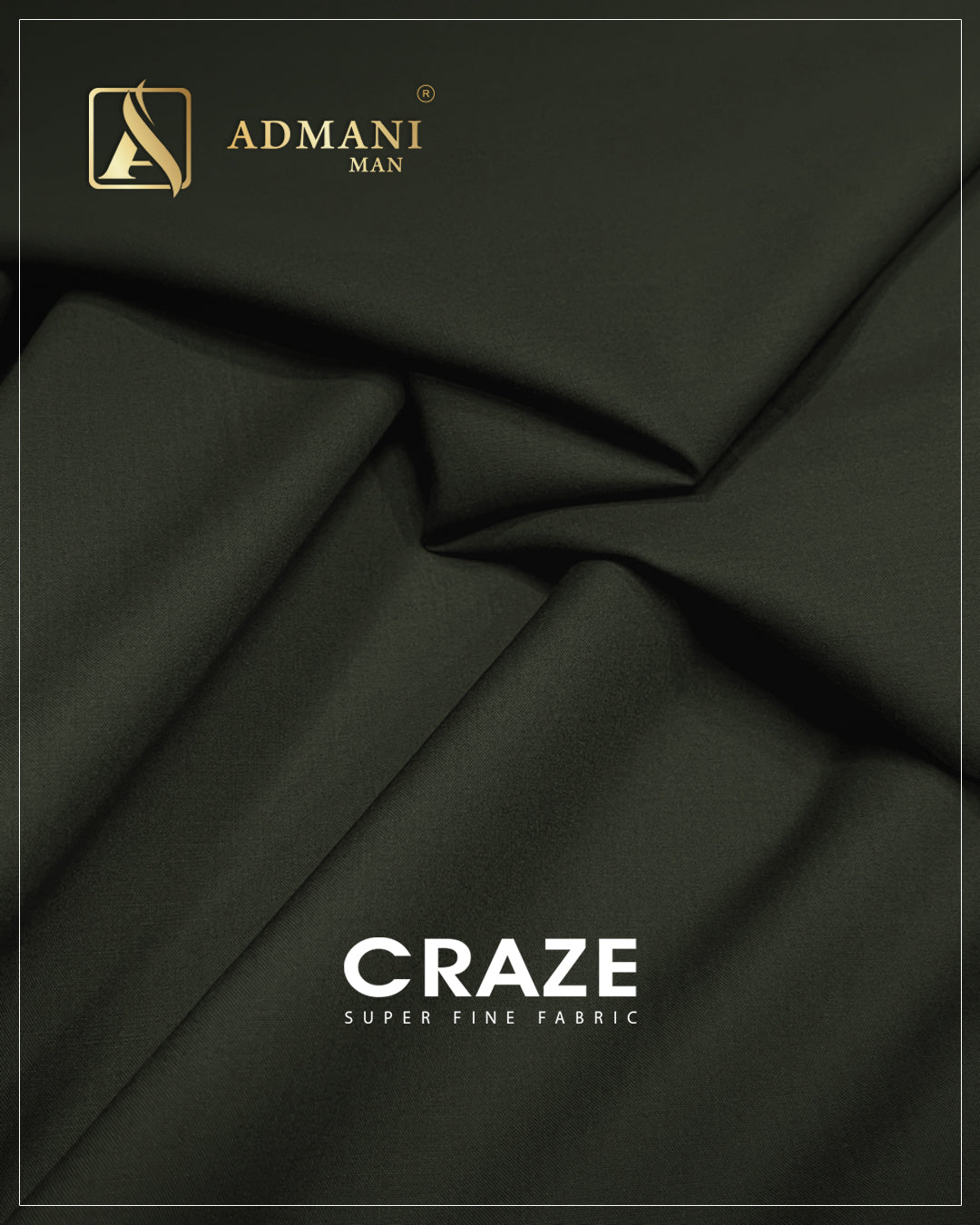 CRAZE Seaweed Green Super Fine Unstitched Fabric for Menswear Shalwar Kameez by Admani Man Pakistan - olive green tone for versatile everyday wear