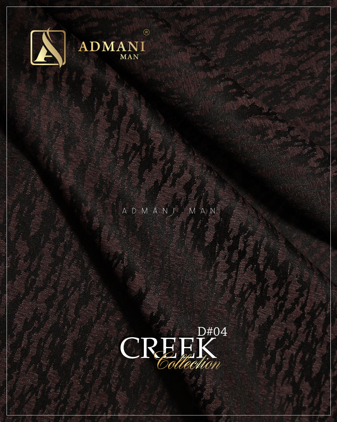 Creek Collection D#04 brown and black patterned unstitched waistcoat fabric close-up detail by Admani Man Pakistan - textured formal menswear material for shalwar kameez