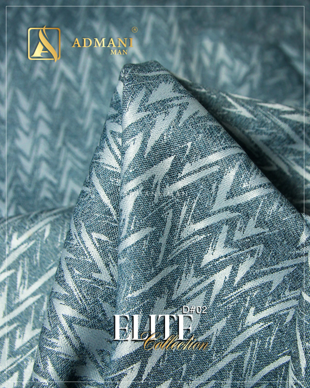 Elite Collection D#02 teal chevron pattern unstitched waistcoat fabric close-up by Admani Man