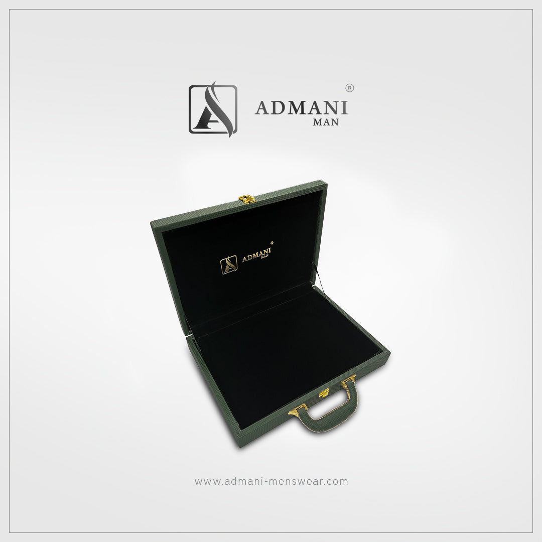 Exclusive Box 12 premium rigid packaging with secure lock closure for unstitched fabric menswear shalwar kameez by Admani Menswear Pakistan