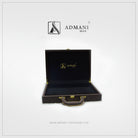 Exclusive Box 3 chocolate brown briefcase open showing black velvet luxury interior with gold lock closure for mens clothing pakistan by Admani Menswear