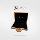 Exclusive Box 7 vintage briefcase open showing black velvet luxury interior with gold lock closure for mens clothing pakistan by Admani Menswear