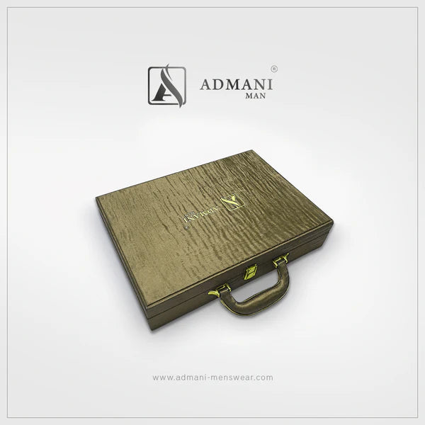 Exclusive Box Briefcase 9 premium rigid packaging with embossed logo for unstitched fabric menswear shalwar kameez by Admani Menswear Pakistan