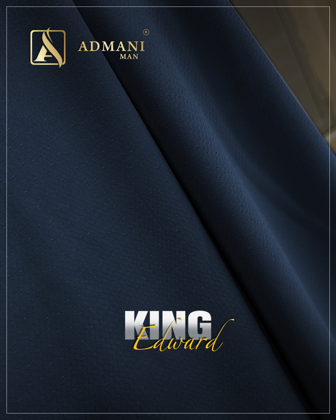 King Edward Navy Blue Premium Textured Fabric for Formal Events by Admani Pakistan