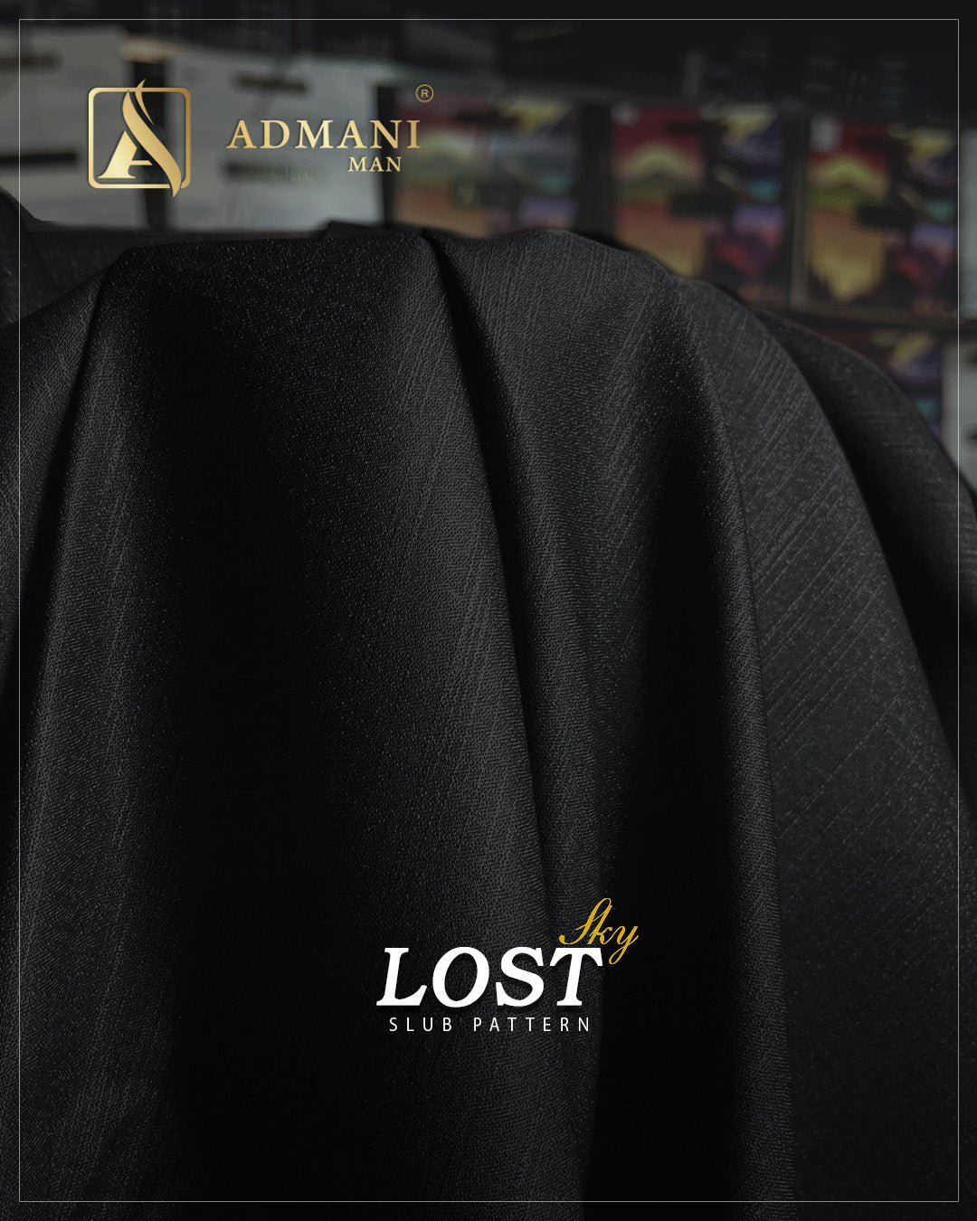 Lost Sky Black winter slub texture fabric for menswear shalwar kameez