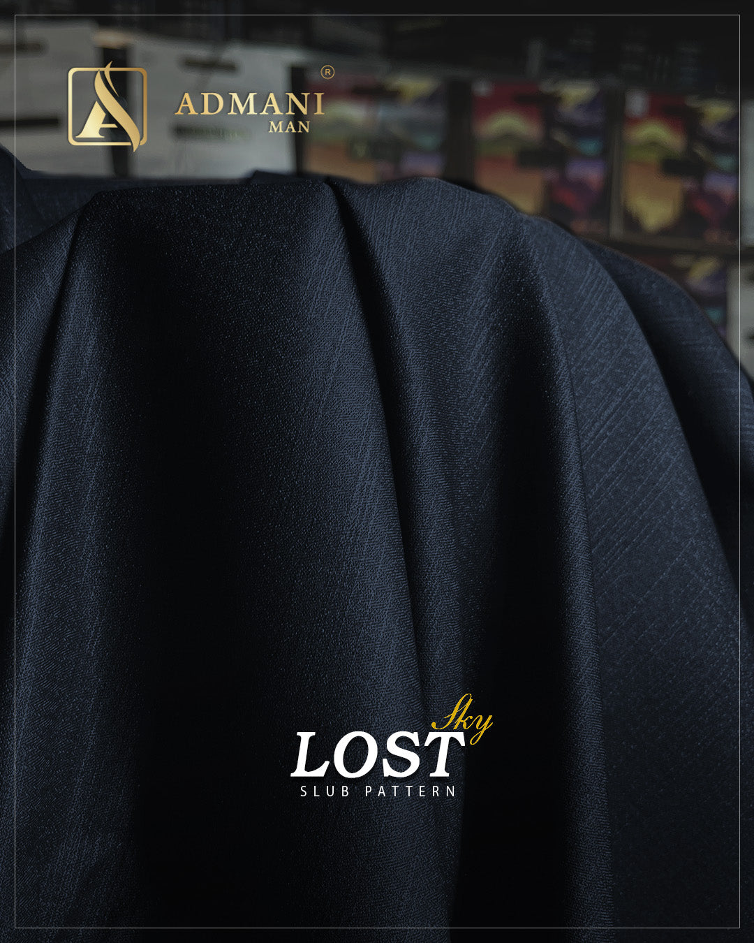 Lost Sky Navy Blue winter slub texture fabric for menswear shalwar kameez