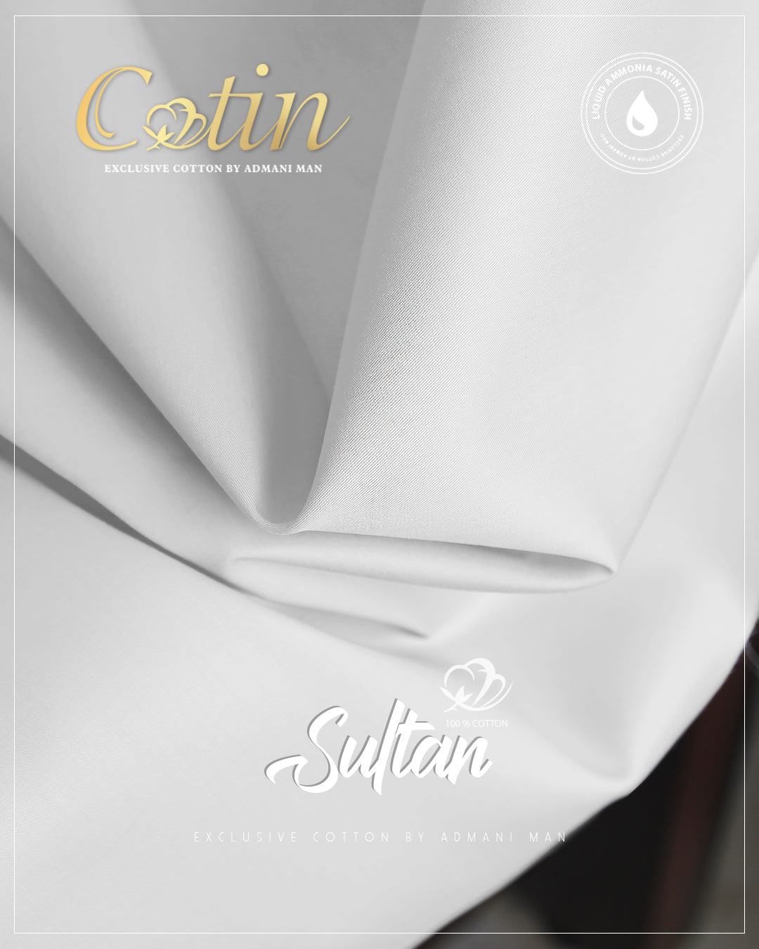Sultan White Premium Egyptian Cotton Liquid Ammonia Fabric for Wedding Wear by Admani Pakistan