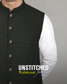 Admani Man Super Shine D#02 dark patterned waistcoat over white kurta - Premium unstitched menswear fabric with refined sheen for shalwar kameez